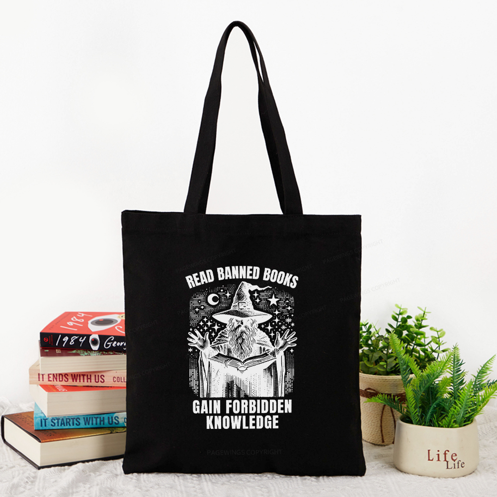 Pagewings Read Banned Books Gain Forbidden Knowledge Tote Bag