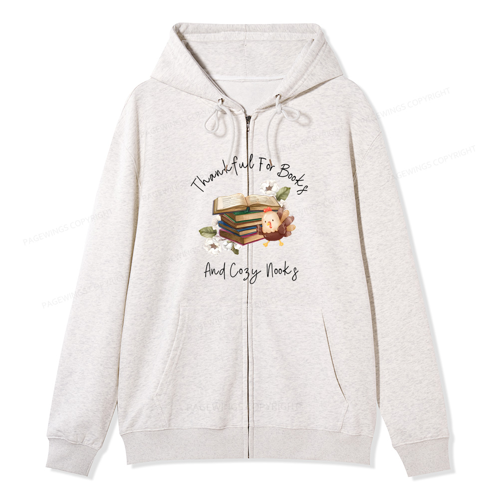 Pagewings Thankful For Books And Cozy Nooks Unisex Fleece Zip Up Hoodie
