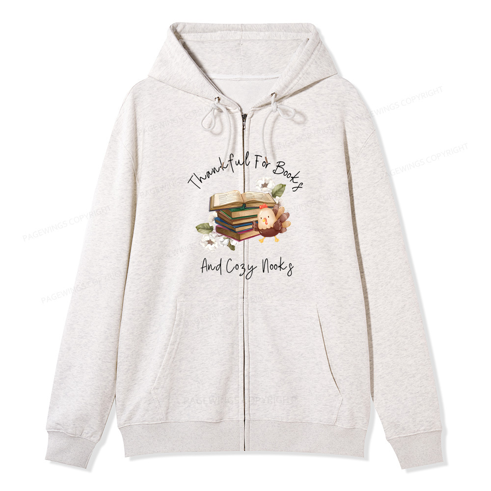 Pagewings Thankful For Books And Cozy Nooks Unisex Fleece Zip Up Hoodie