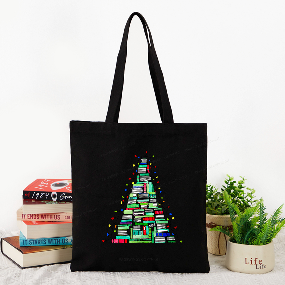 Pagewings Christmas Book Tree Tote Bag