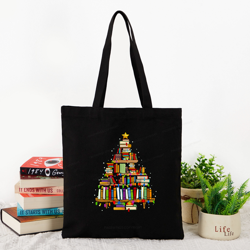 Pagewings Christmas Books Tree Tote Bag