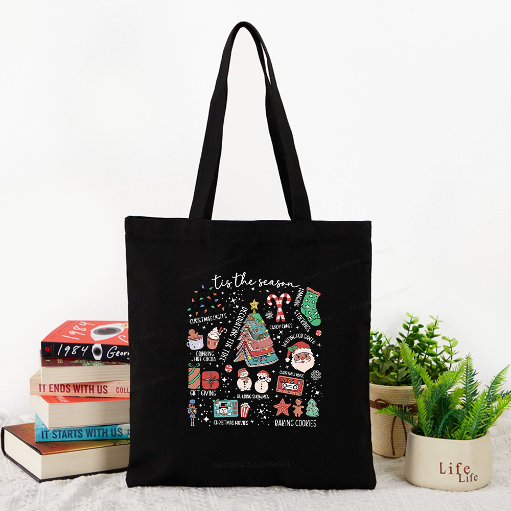 Pagewings Book Lover Retro Christmas Tote Bag