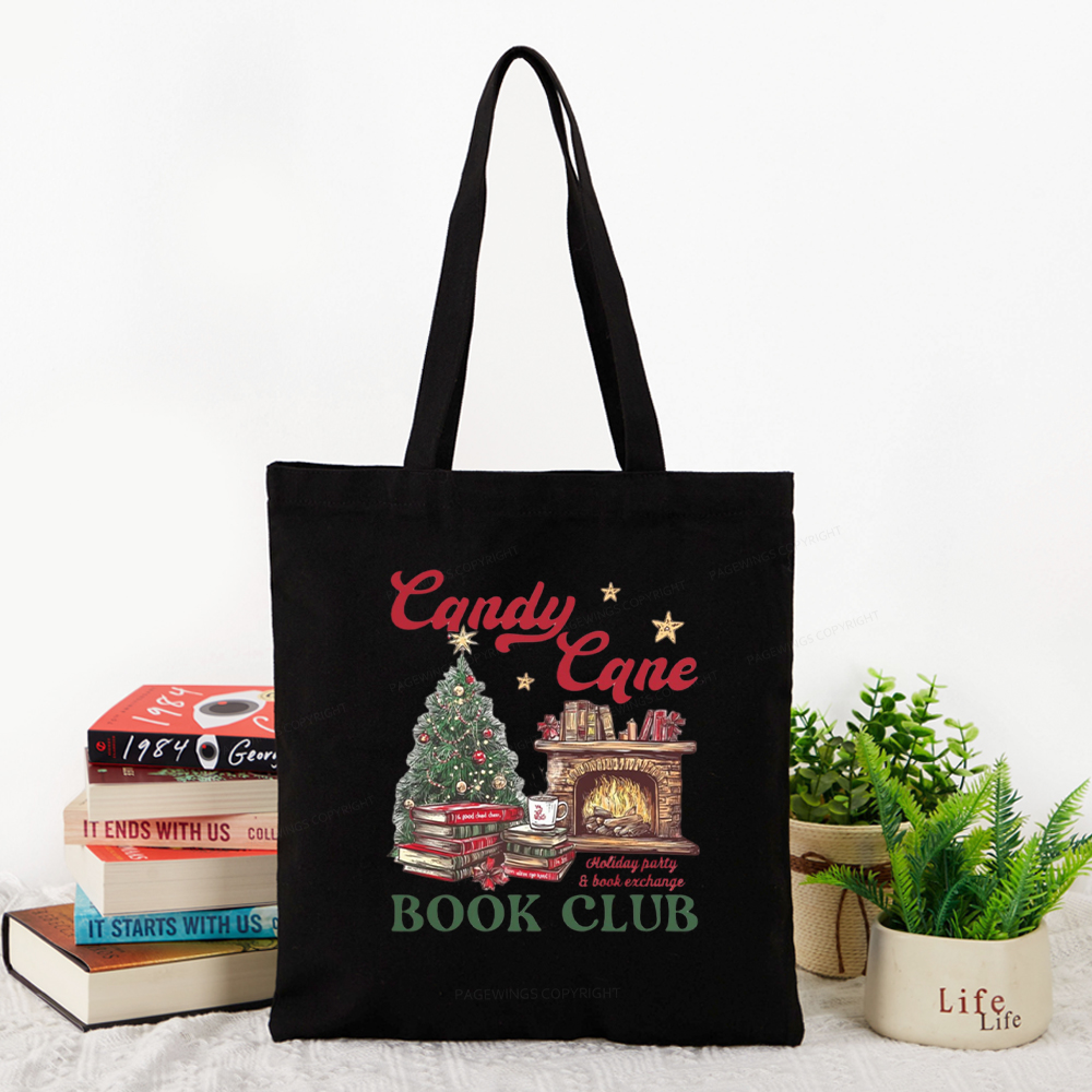 Pagewings Candy Cane Christmas Book Club Tote Bag