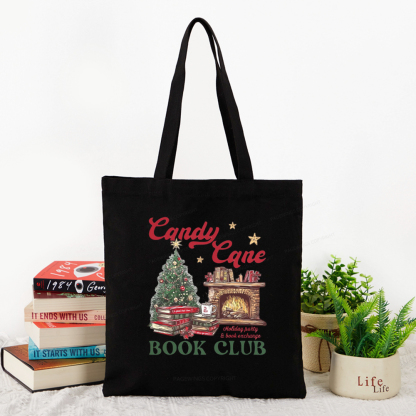 Pagewings Candy Cane Christmas Book Club Tote Bag