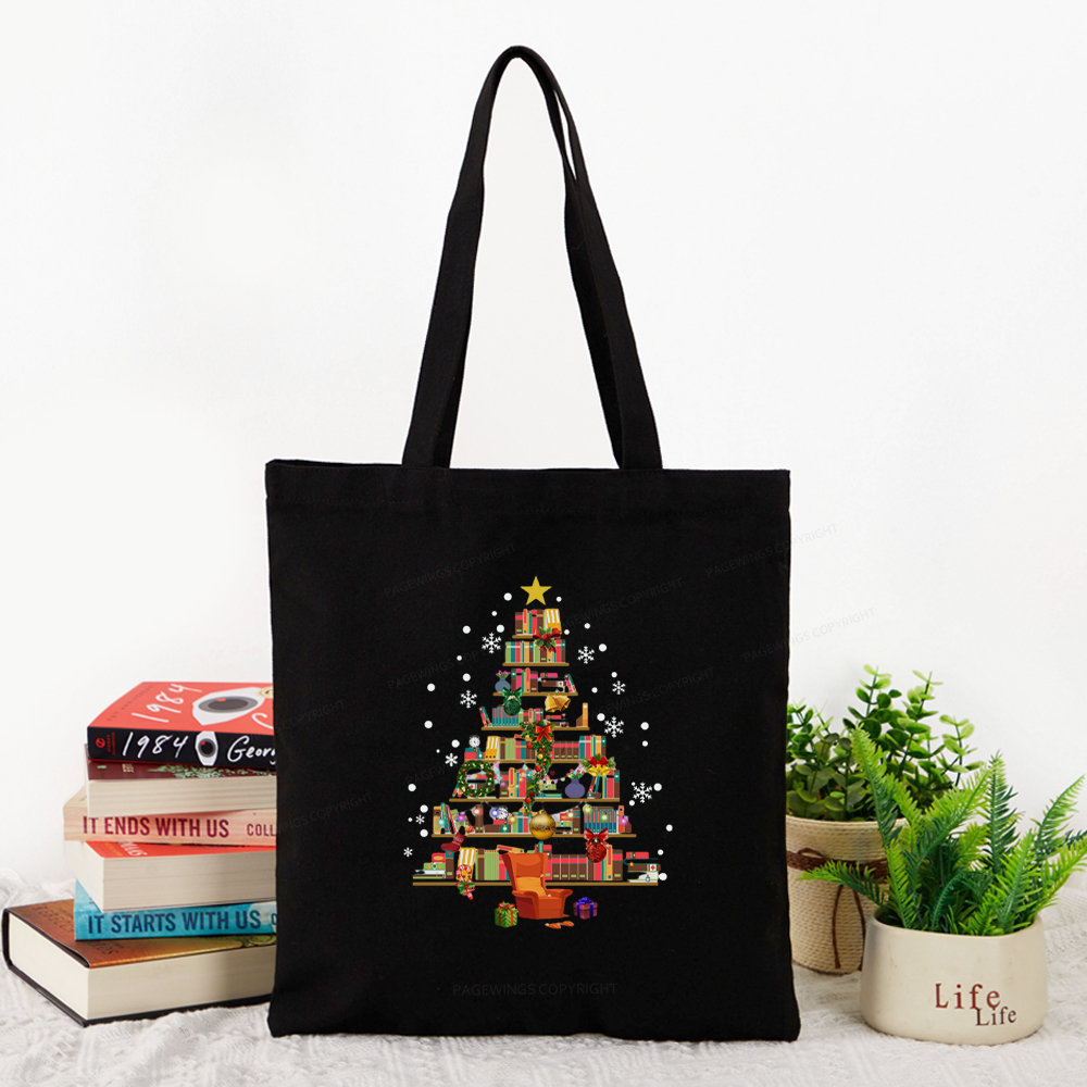 Pagewings Christmas Tree Made Of Books Tote Bag