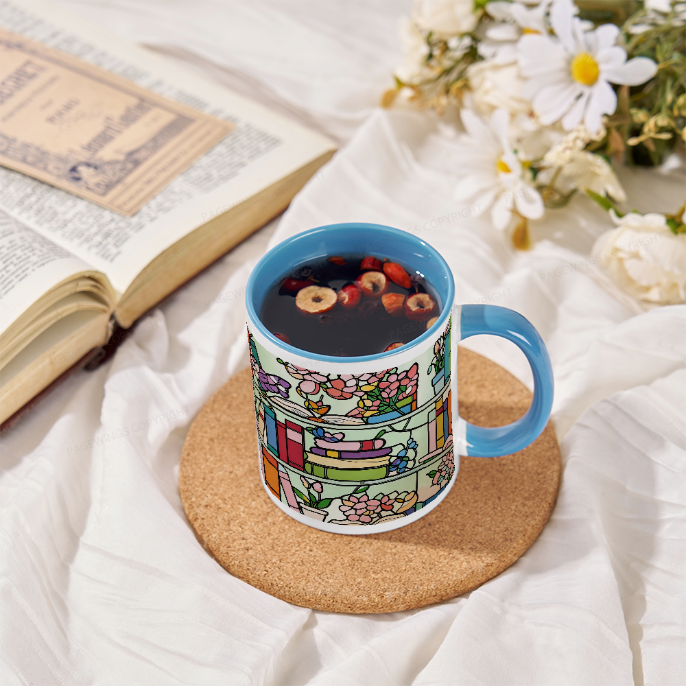 Pagewings Book Lover Floral Bookshelf Mug
