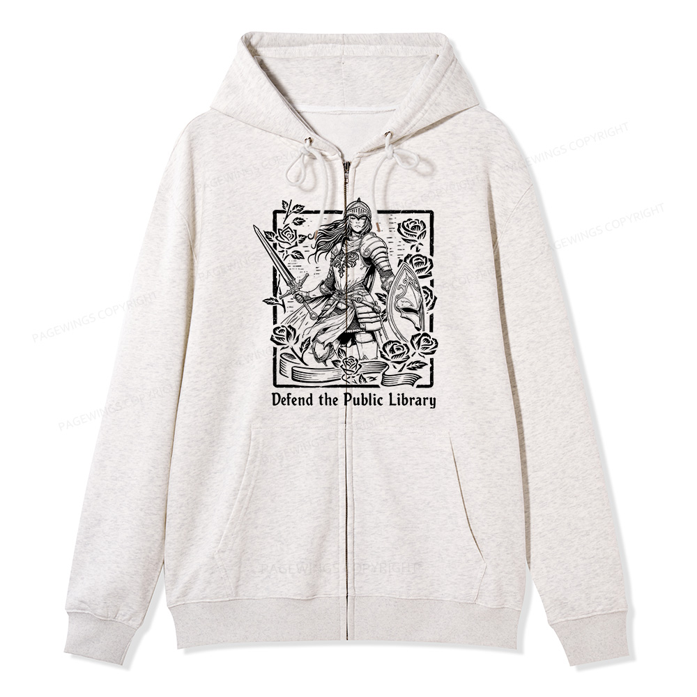 Pagewings Defend The Public Library Unisex Fleece Zip Up Hoodie