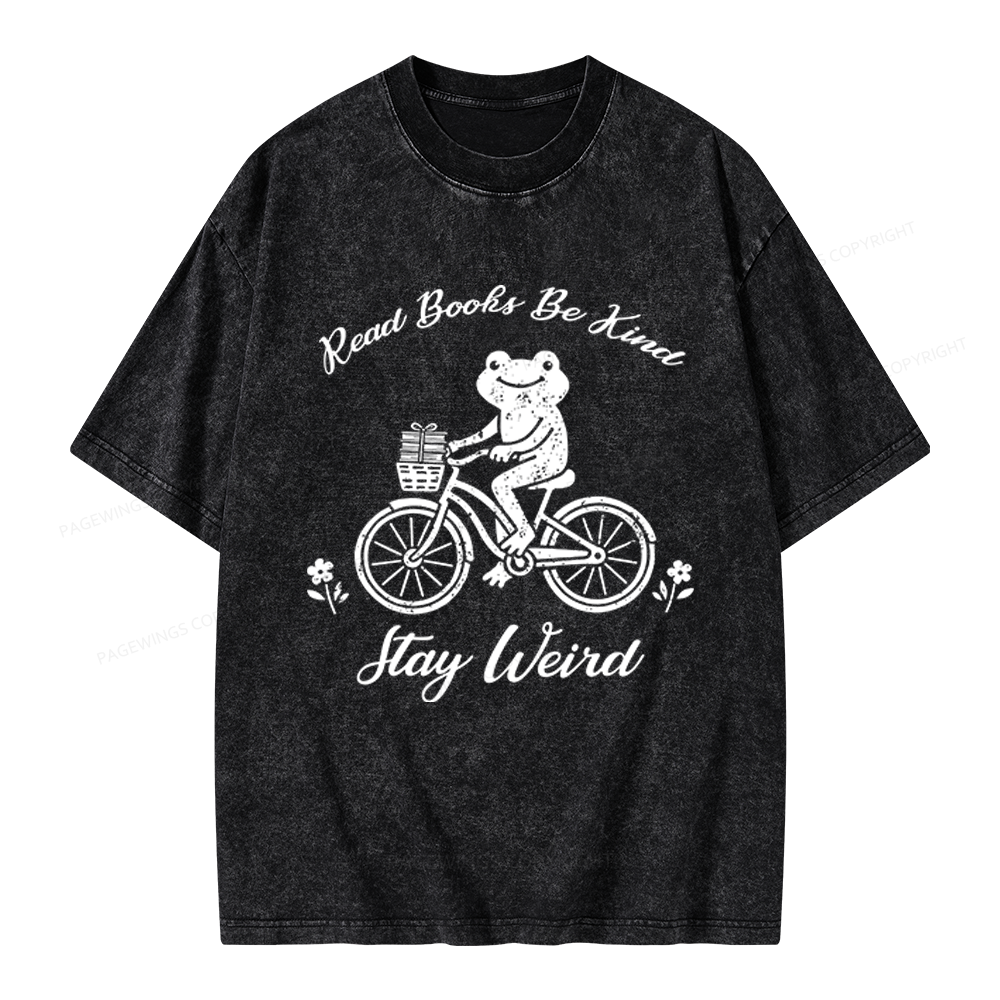 Pagewings Read Books Be Kind Stay Weird Unisex Washed T-shirt