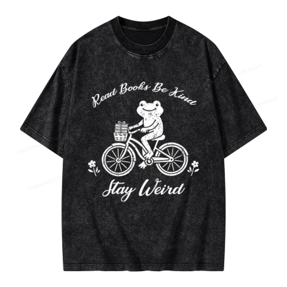 Pagewings Read Books Be Kind Stay Weird Unisex Washed T-shirt