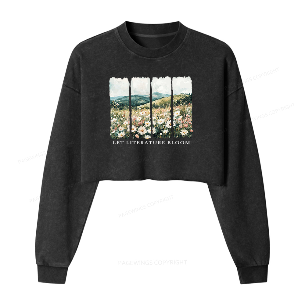 Pagewings Let Literature Bloom Washed Crop Sweatshirt