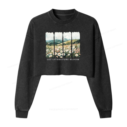 Pagewings Let Literature Bloom Washed Crop Sweatshirt