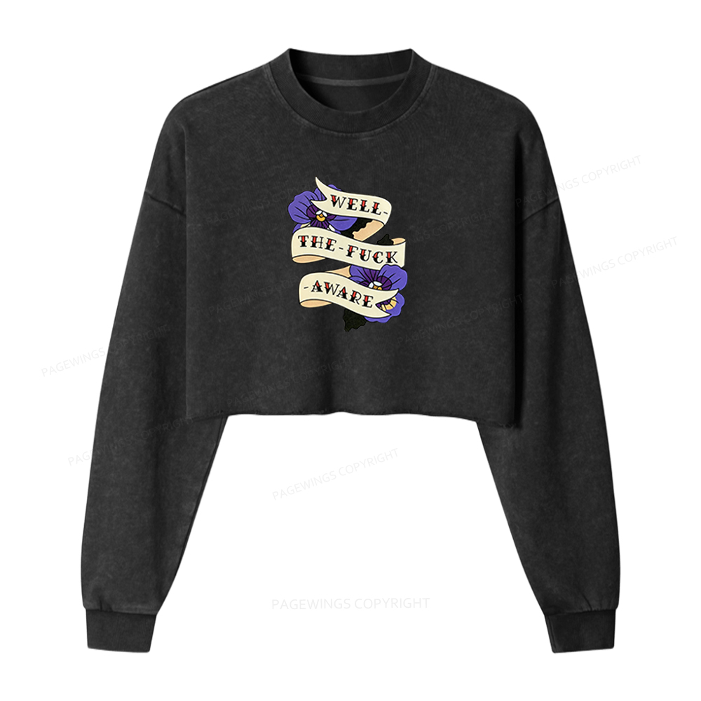 Pagewings Fantasy Books Lover Washed Crop Sweatshirt