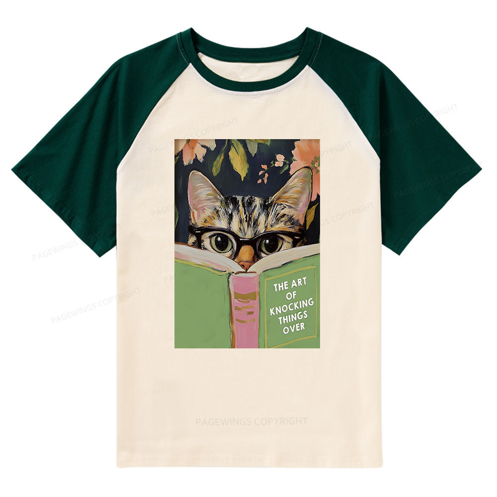 Pagewings Quirky Cat Reading Raglan T-shirt