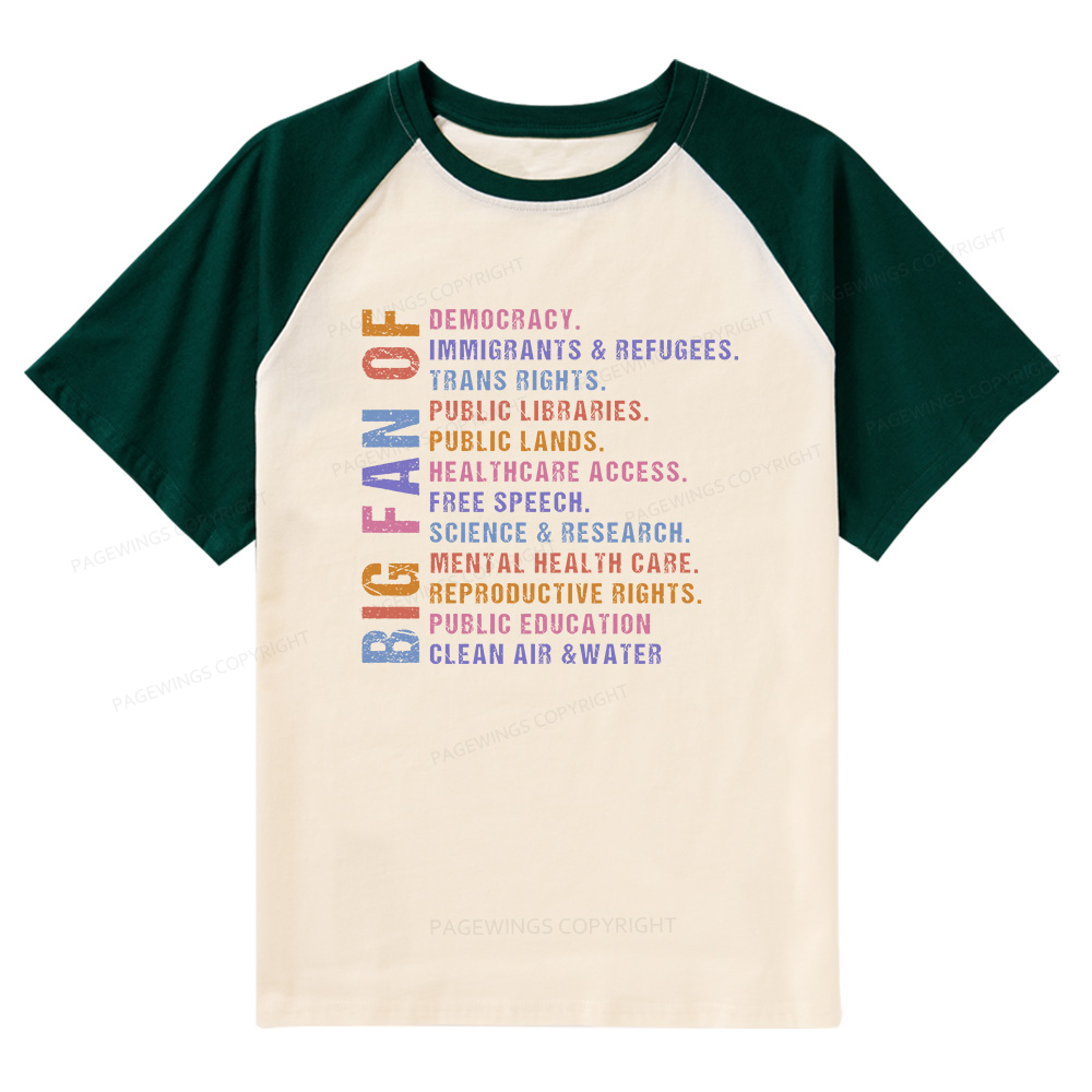 Pagewings Big Fan of Human Rights Raglan T-shirt