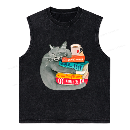Pagewings Book Lover Cat Unisex Washed Tank Top