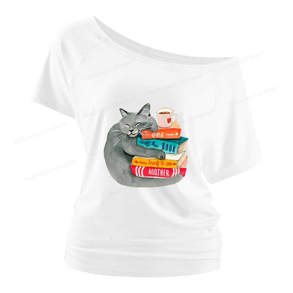 Pagewings Book Lover Cat Women Off Shoulder T-shirts