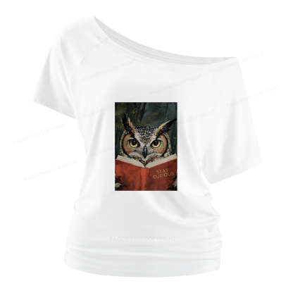 Pagewings Owl Reading Women Off Shoulder T-shirts