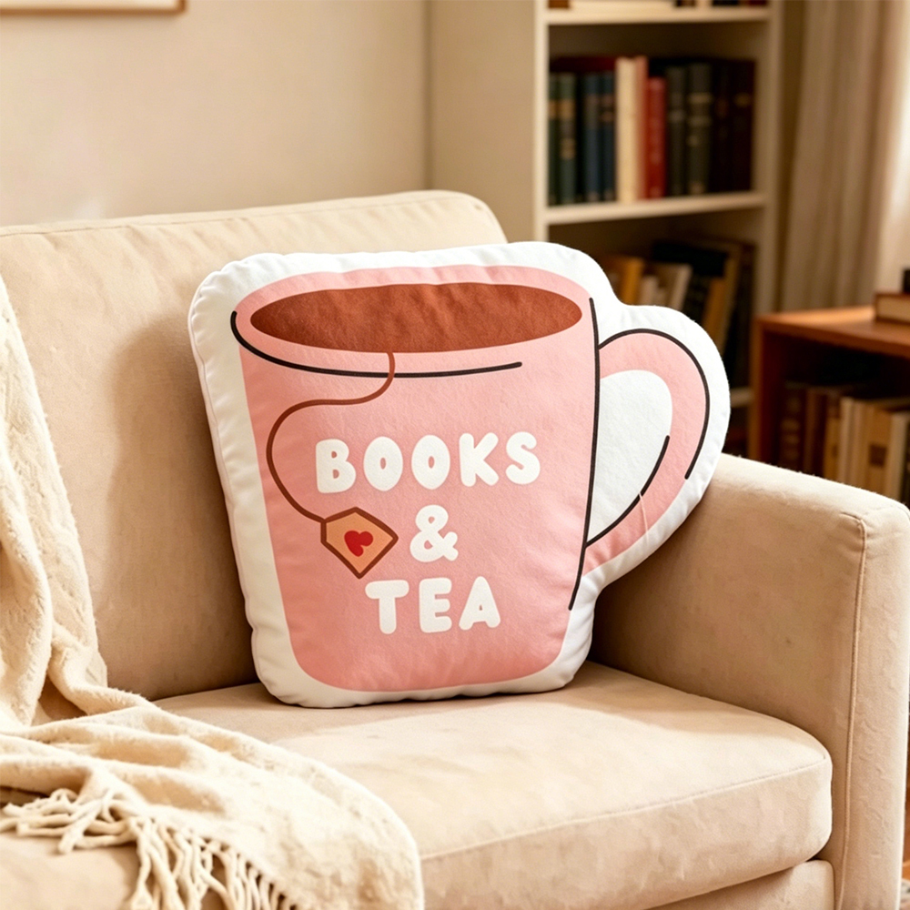 Pagewings Books Tea Shaped Throw Pillow
