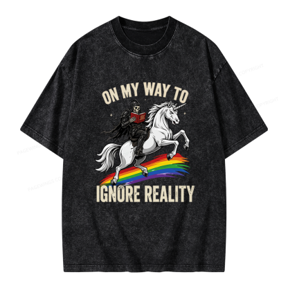 Pagewings On My Way To Ignore Reality Unisex Washed T-shirt