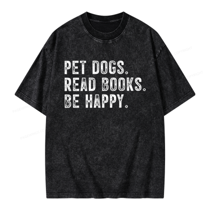 Pagewings Pet Dogs Read Books Be Happy Unisex Washed T-shirt