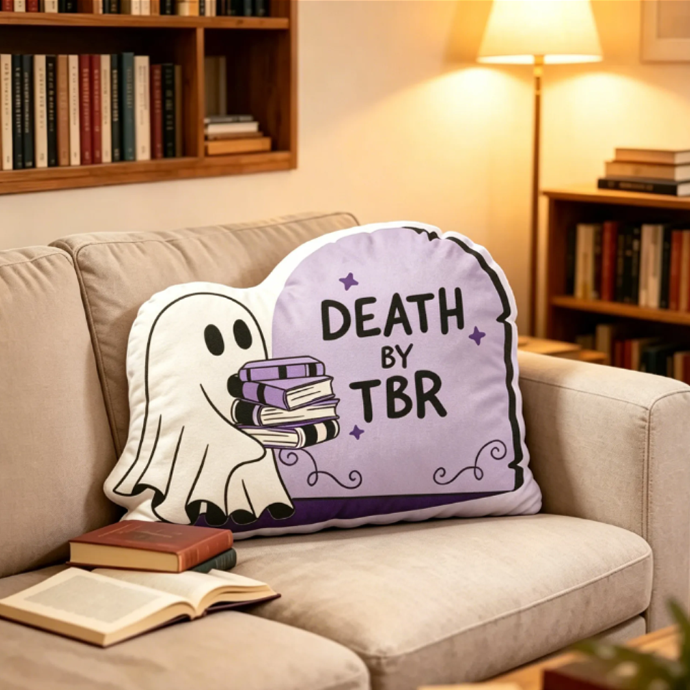Pagewings Death By TBR Ghost Shaped Throw Pillow