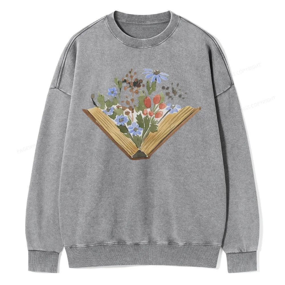 Pagewings Wildflowers Book Unisex Washed Sweatshirt