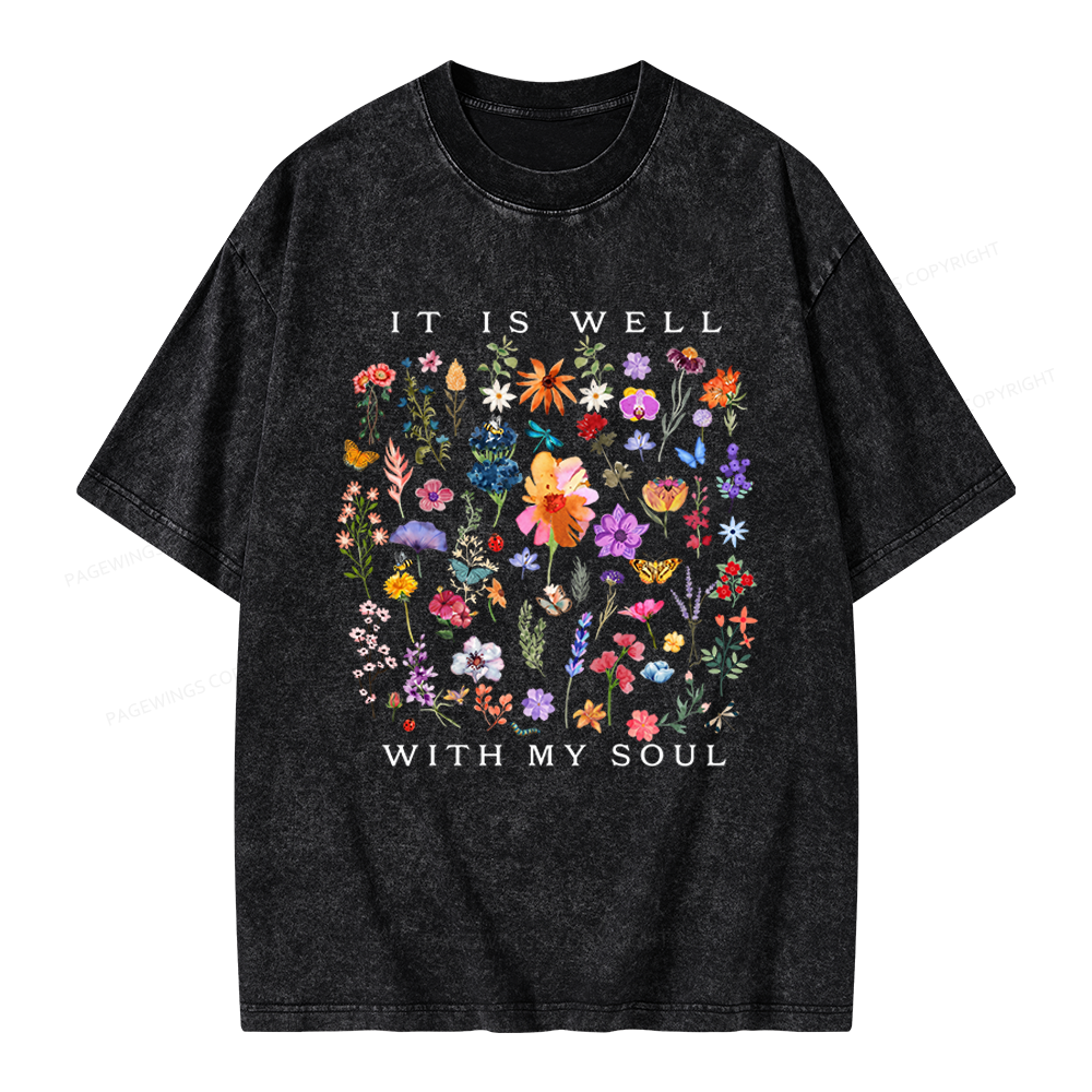 Pagewings It Is Well With My Soul Unisex Washed T-shirt