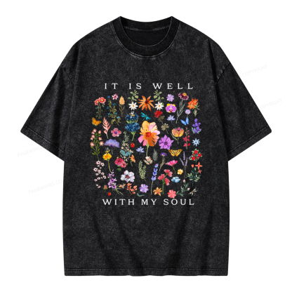 Pagewings It Is Well With My Soul Unisex Washed T-shirt