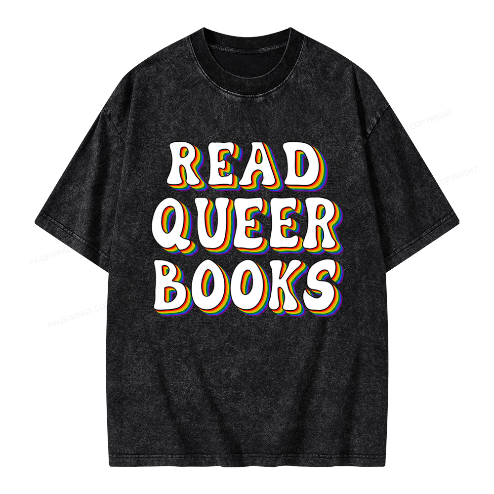 Pagewings Read Queer Books Unisex Washed T-shirt