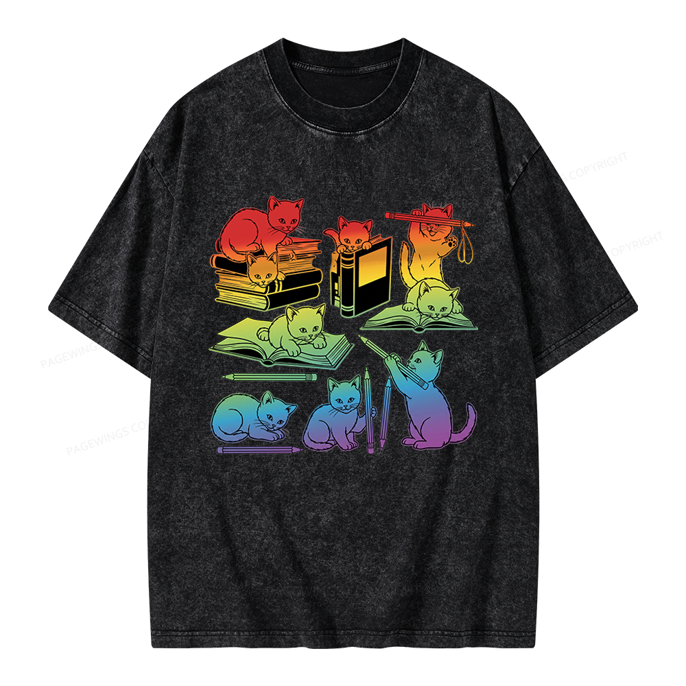 Pagewings Rainbow Cats Unisex Washed T-shirt