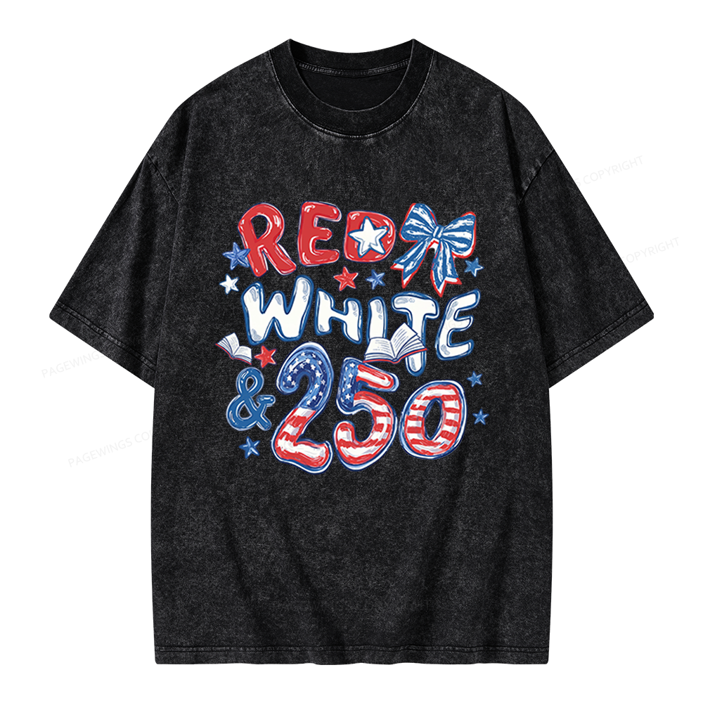 Pagewings Red White And 250 Unisex Washed T-shirt