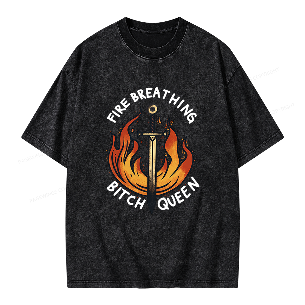 Pagewings Fire Breathing Bitch Queen Unisex Washed T-shirt