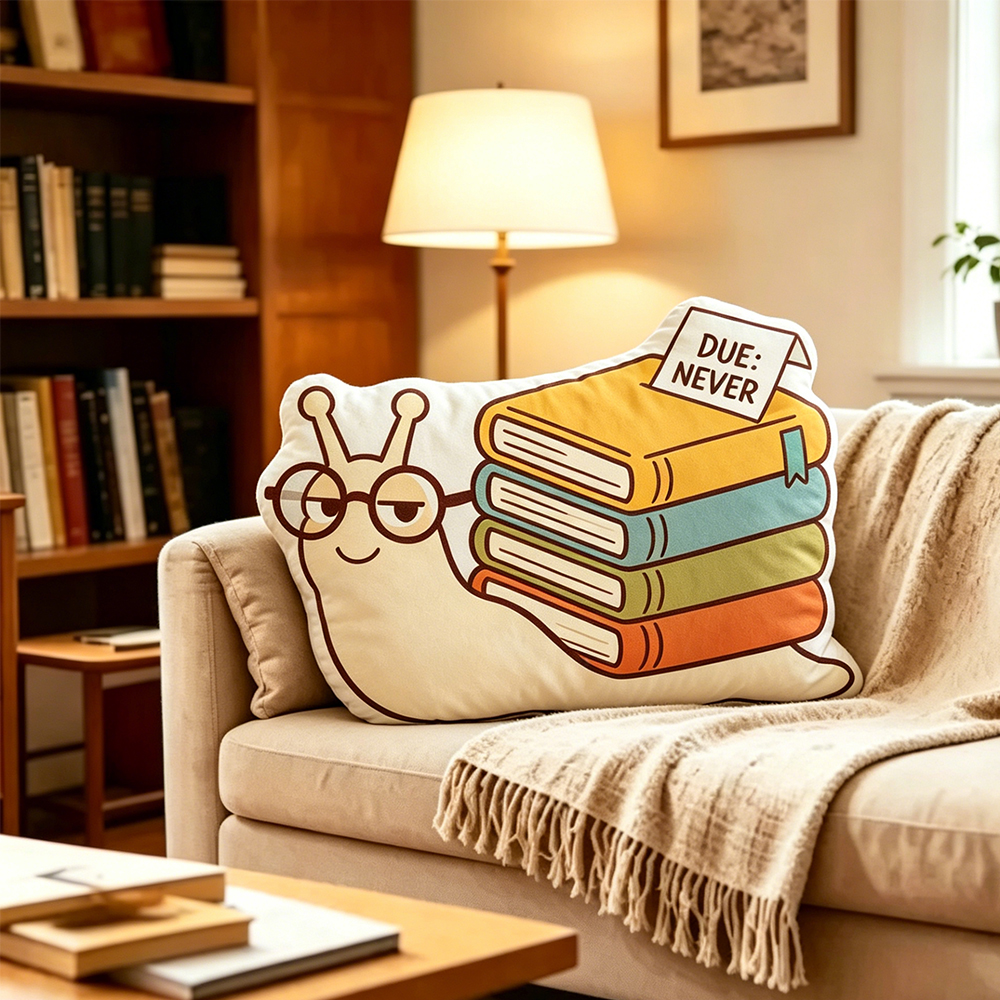 Pagewings Snail Loves Reading Shaped Throw Pillow