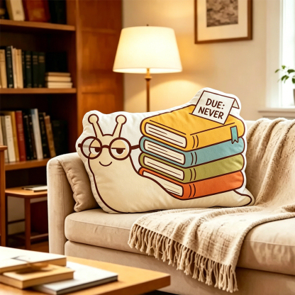 Pagewings Snail Loves Reading Shaped Throw Pillow