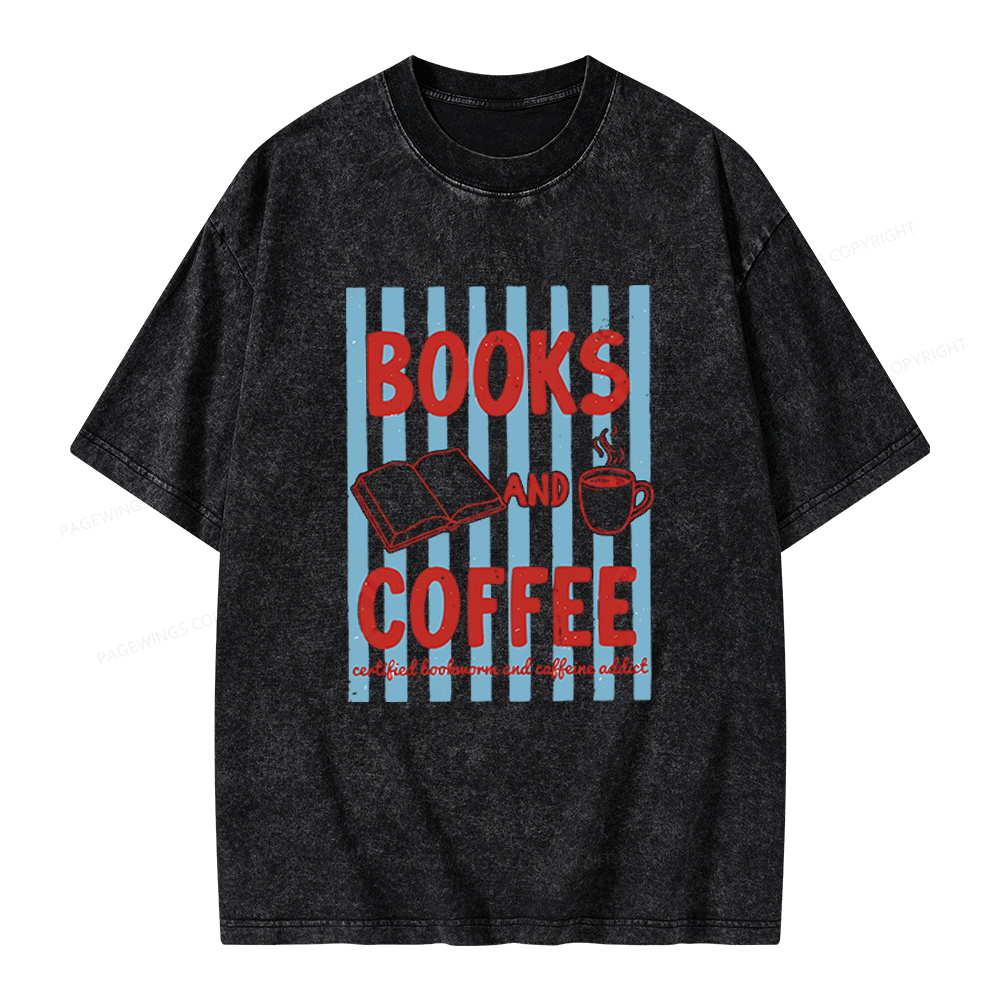 Pagewings Books And Coffee Unisex Washed T-shirt