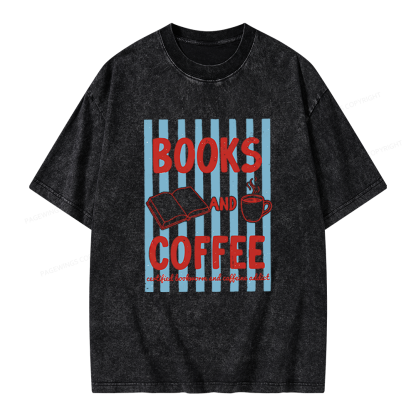 Pagewings Books And Coffee Unisex Washed T-shirt