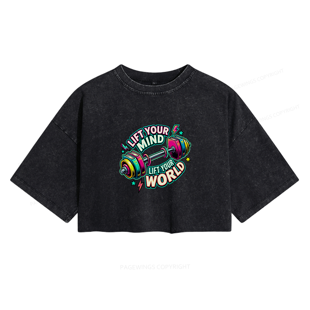 Pagewings Lift Your Mind Lift Your World Women's Washed Cropped T-shirt