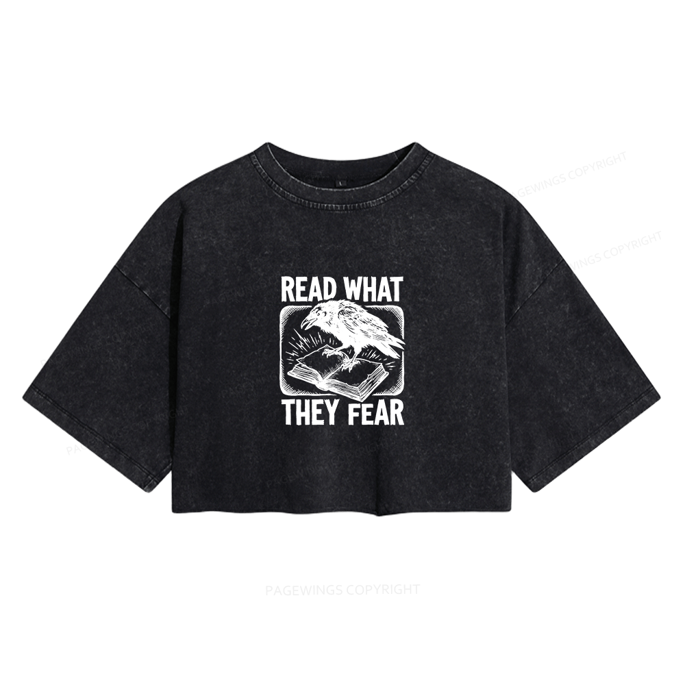 Pagewings Read What They Fear Women's Washed Cropped T-shirt