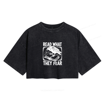 Pagewings Read What They Fear Women's Washed Cropped T-shirt