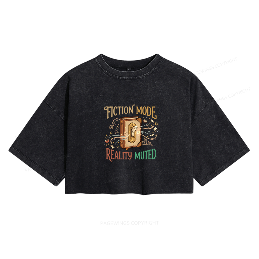 Pagewings Fiction Mode On Women's Washed Cropped T-shirt