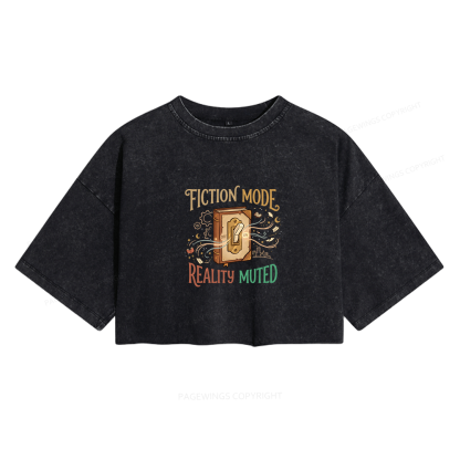 Pagewings Fiction Mode On Women's Washed Cropped T-shirt
