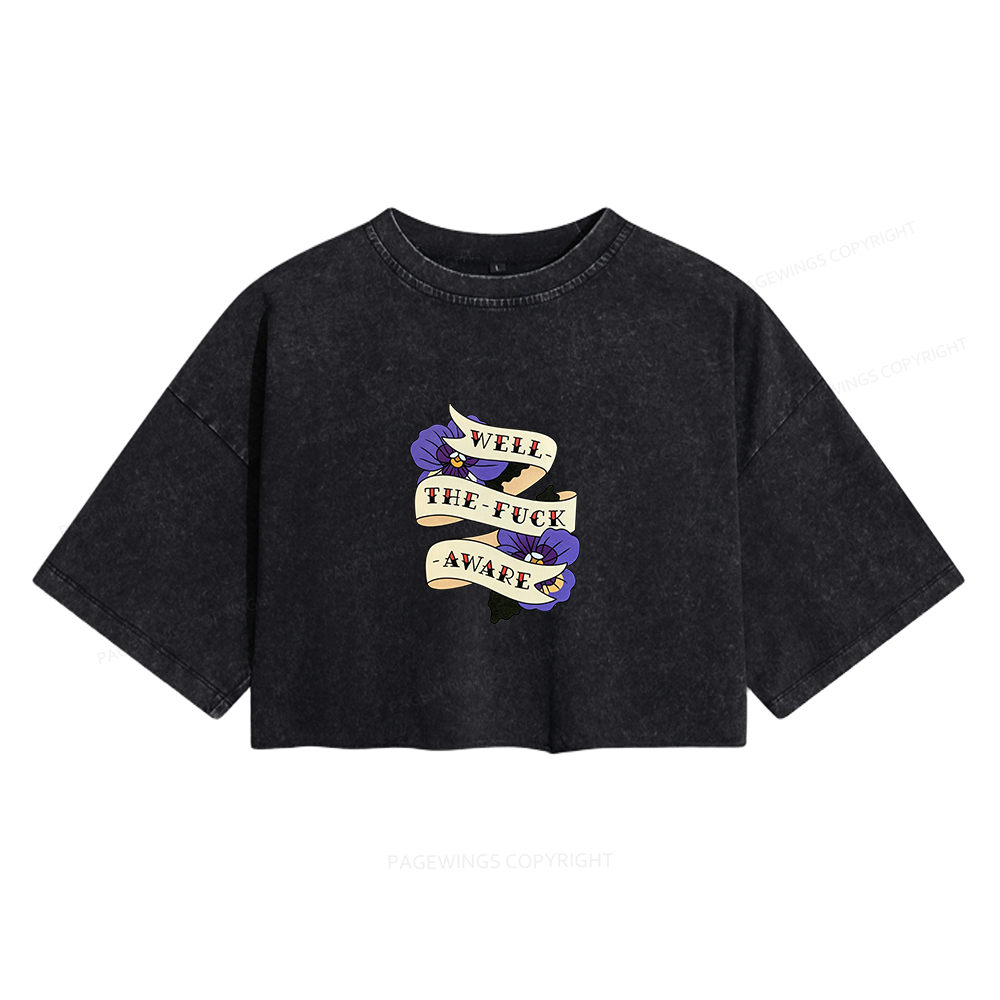 Pagewings Fantasy Books Lover Women's Washed Cropped T-shirt