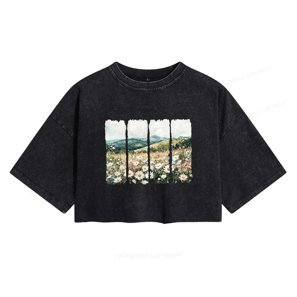 Pagewings Let Literature Bloom Women's Washed Cropped T-shirt