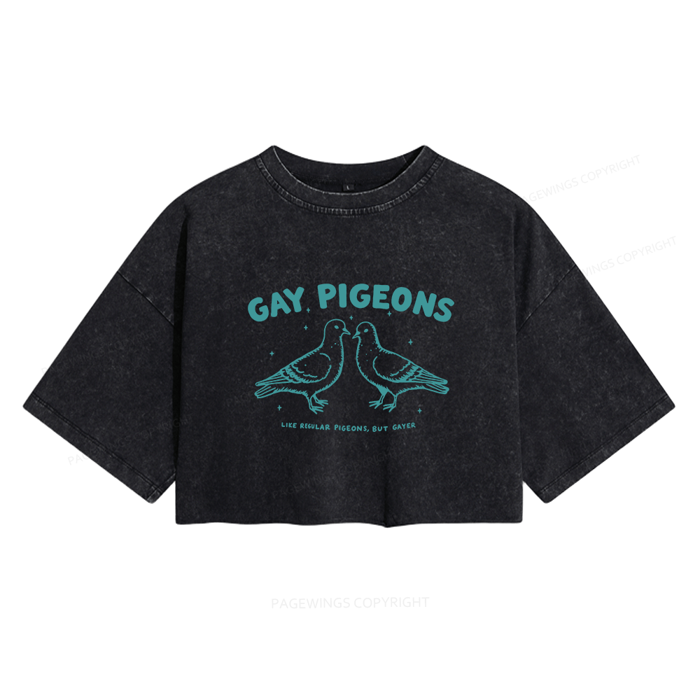 Pagewings Gay Pigeons Women's Washed Cropped T-shirt