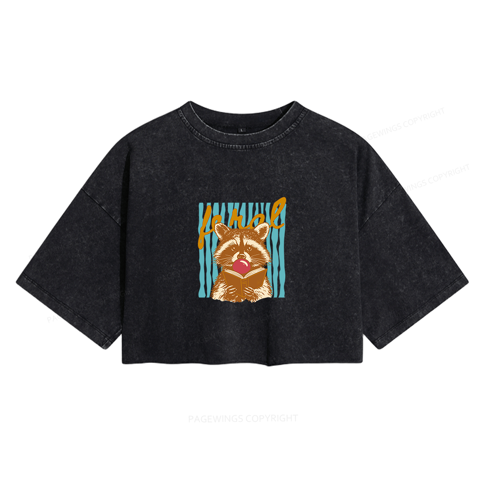 Pagewings Feral Girl Summer Women's Washed Cropped T-shirt