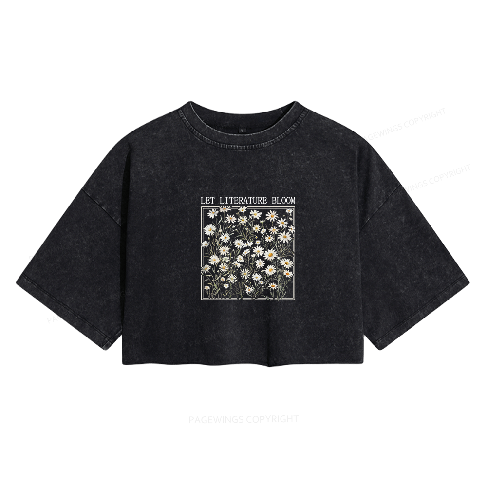 Pagewings Let Literature Bloom Women's Washed Cropped T-shirt