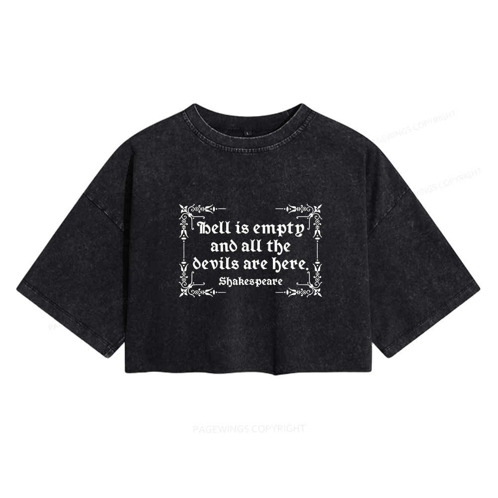 Pagewings Hell Is Empty Women's Washed Cropped T-shirt