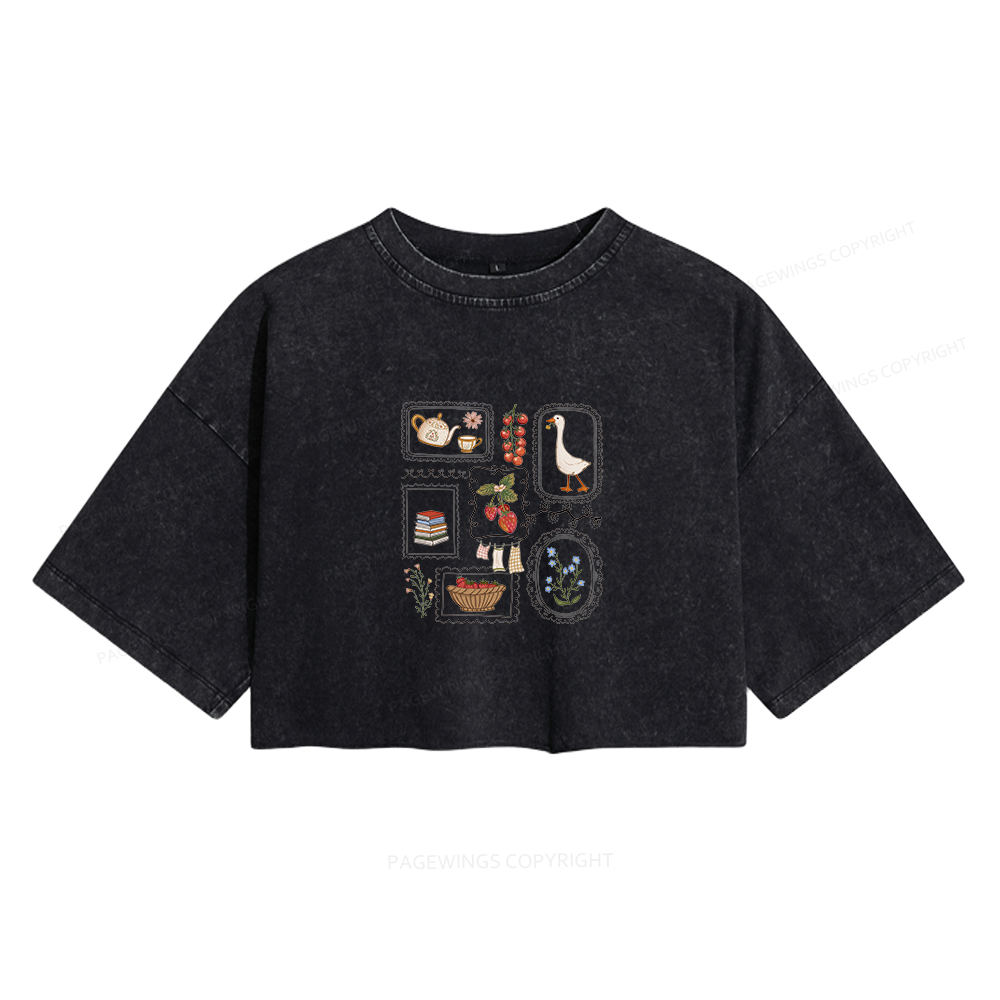 Pagewings Book Lover Women's Washed Cropped T-shirt