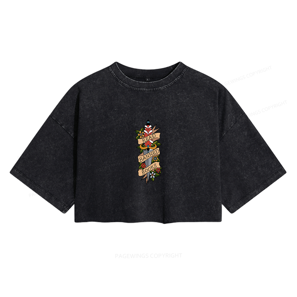 Pagewings Banned Books Women's Washed Cropped T-shirt