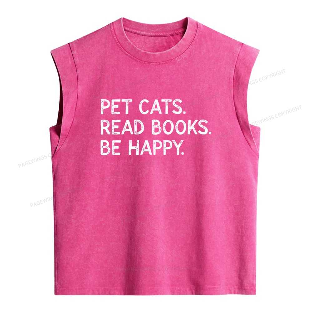 Pagewings Pet Cats Read Books Be Happy Women's Washed Tank Top